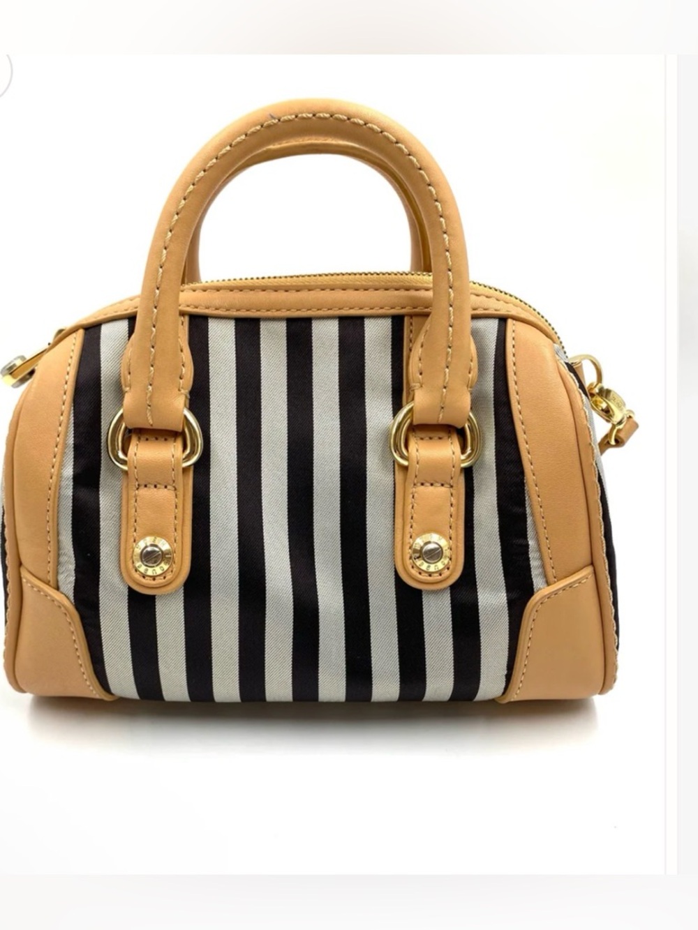 Henri Bendel EUC Mini Stripe Nylon & Leather Crossbody / Satchel  Bag @9”x 7” - Picture 2 of 16